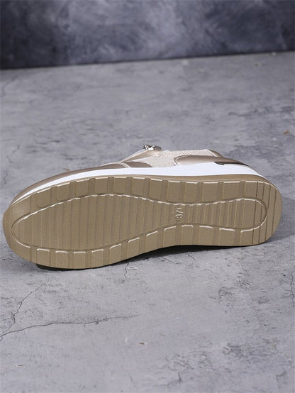 Fashion Thick Bottom Silver Sneakers Women 2025 Spring Wedge Heel Vulcanized Shoes Woman Comfortable Lace Up Sport Sneaker Mujer