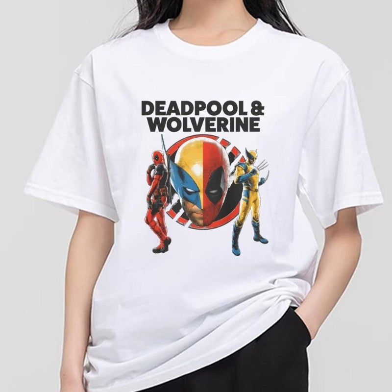MINISO Deadpool Wolverine T Shirt Men Couple Combination Clothes Short Sleeve Collar Fashion T-shirt Man Cool Cotton Unisex Tops