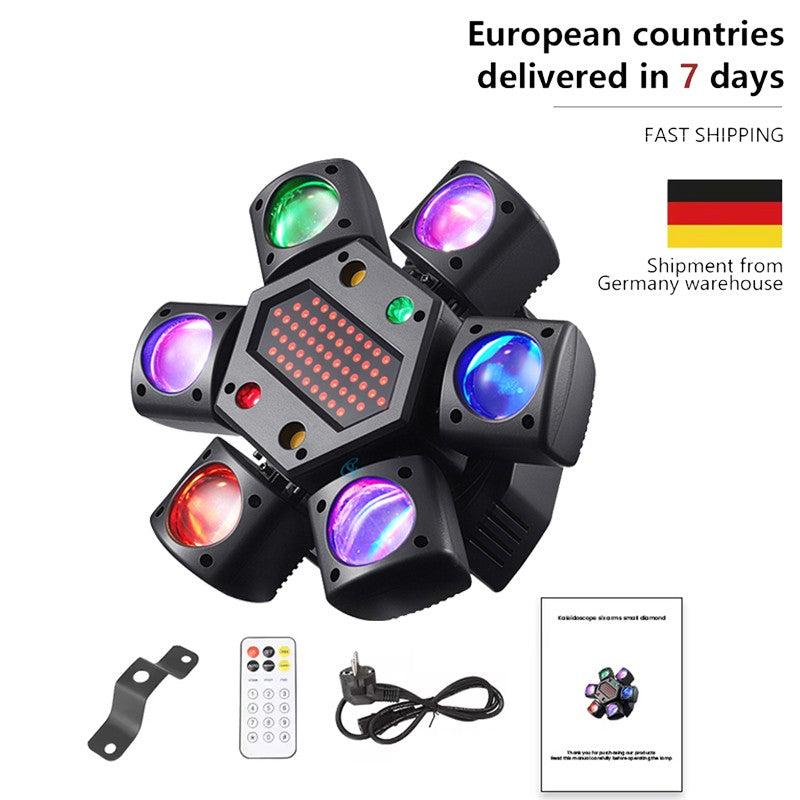 LED Moving Head 80W RGBW 4in1 Mini Six Arm Beam Strobe Light Yellow Flash Dj Bar DMX 512 Remote Control Stage Effect