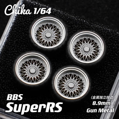 1/64 Chika  Wheels with Rubber Tires Model Car Modified Parts BBS RS  JDM VIP For Hotwheels Tomica MiniGT ?Supplied with axle?
