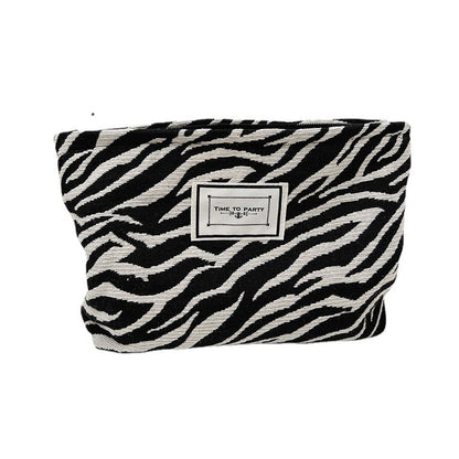 Large Women Zebra Pattern Cosmetic Bag Canvas Zipper Make Up Bag Travel Washing Makeup Organizer Storage Clutch Beauty Case