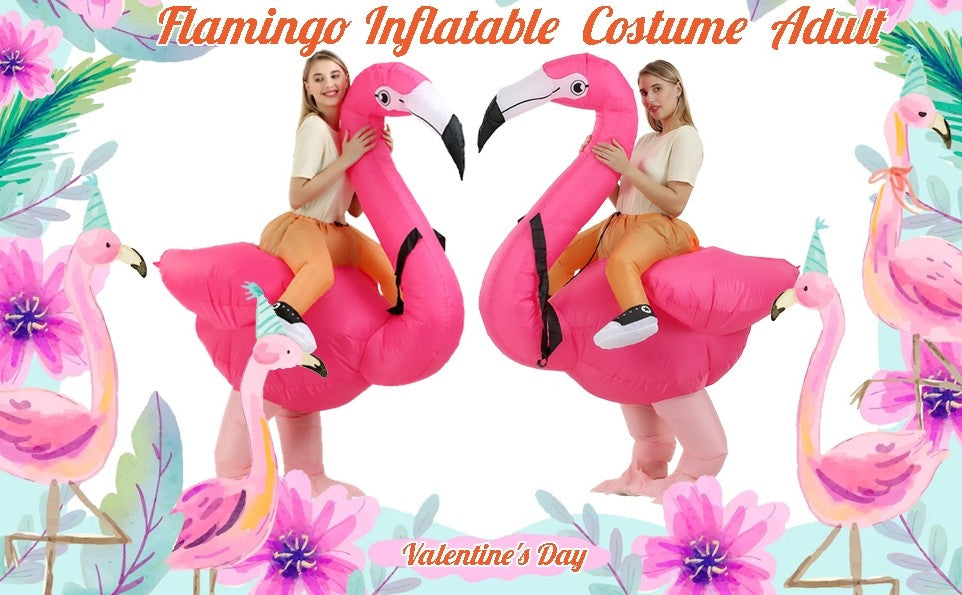 Flamingo Adult Inflatable Suit, Funny Party Costume, Halloween/Christmas/Themed Cosplay, Suitable for Heights of 150-190cm