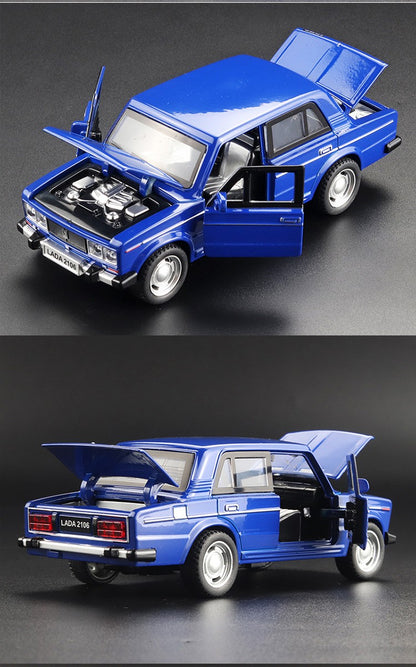 1:32 LADA 2106 Liga Clássica Modelo de Carro de Brinquedo de Metal Fundido Som e Luz Puxar para Trás Brinquedo Infantil Miniatura Modelo de Veículo Presente para Crianças
