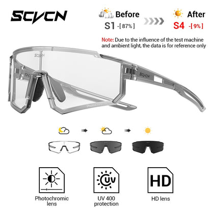 Óculos de Sol Fotocromáticos SCVCN Óculos de Ciclismo para Esportes ao Ar Livre Masculino Feminino MTB Escalada Óculos de Condução para Bicicleta Novo