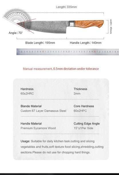 8 Inch Chef Knife 67-layers Damascus VG10 Steel Kitchen Knife Pro Cleaver Kitchen Sharp Knife