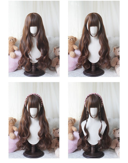Peruca Longa Cacheada Estilo Lolita de 81cm | Cabelo Sintético Resistente ao Calor com Franja para Cosplay, Halloween, Festa Temática de Anime