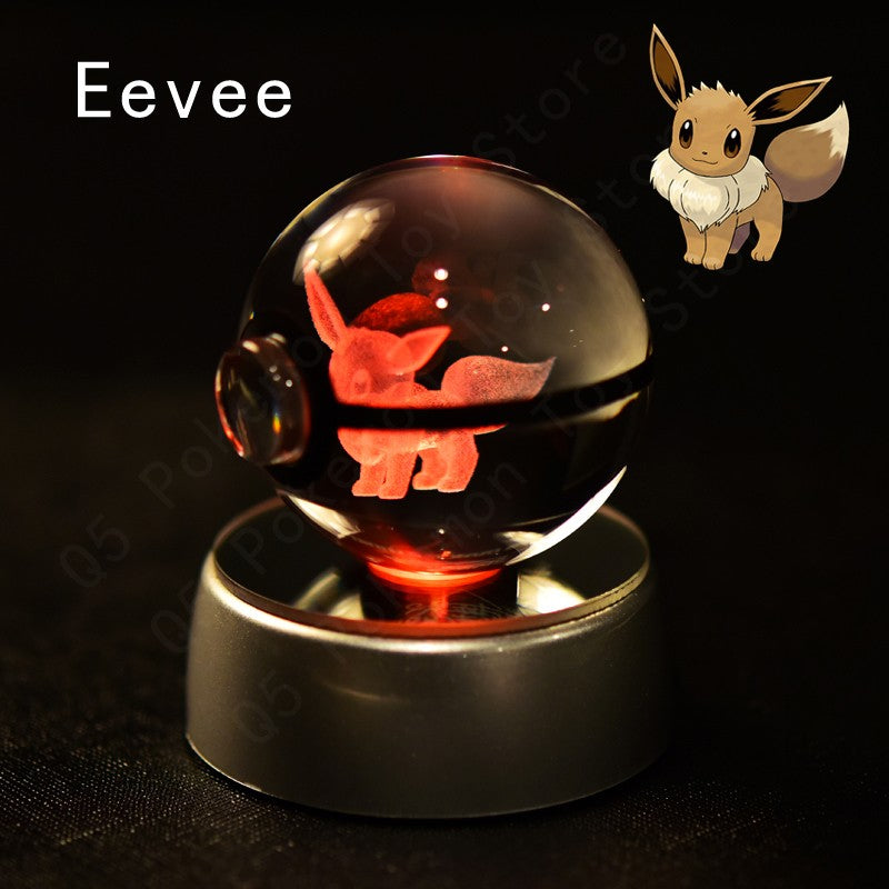 Pokemon Crystal Ball 3D Pikachu Mewtwo Mew Gengar Night Light Lamp Base Pokeball Crystal Pokemon Glass Ball Figure Presente de Aniversário