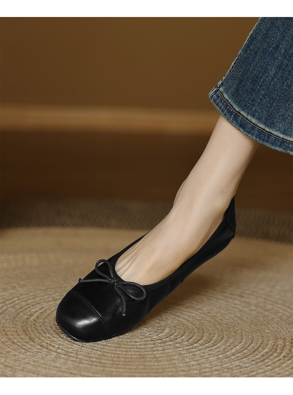 Mary Jane Women Loafers Hand Stitch Casual Streetwear Ballet Flats Soft Sole Solid Color Women Shoes Comfy Round Head Bow Shoes