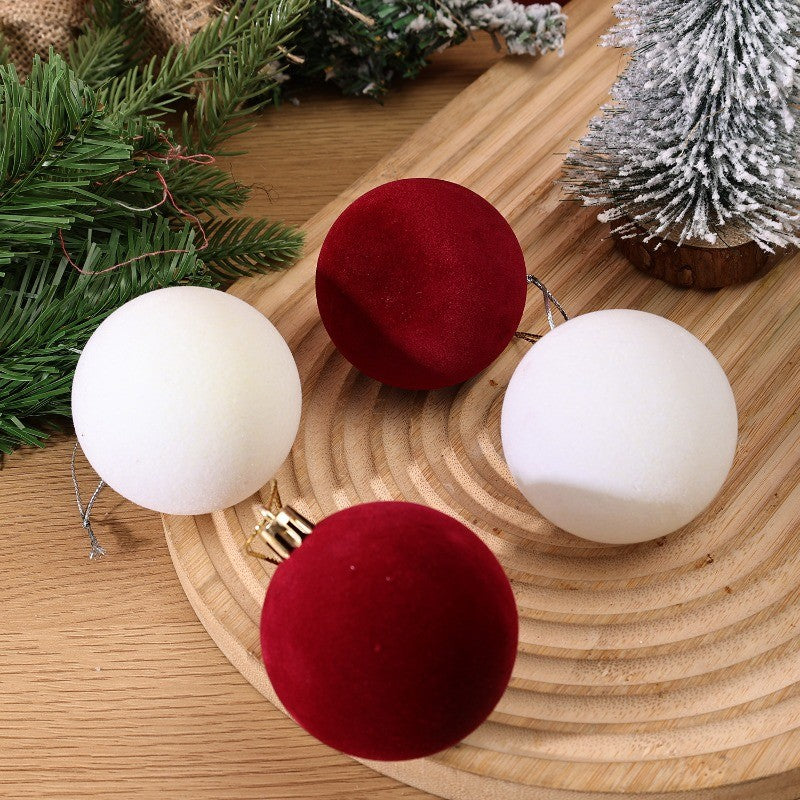 1/30Pcs Christmas Balls Red Flocked Balls Christmas Tree Hanging Pendant Balls DIY Home New Year Party Gift Decoration Supplies