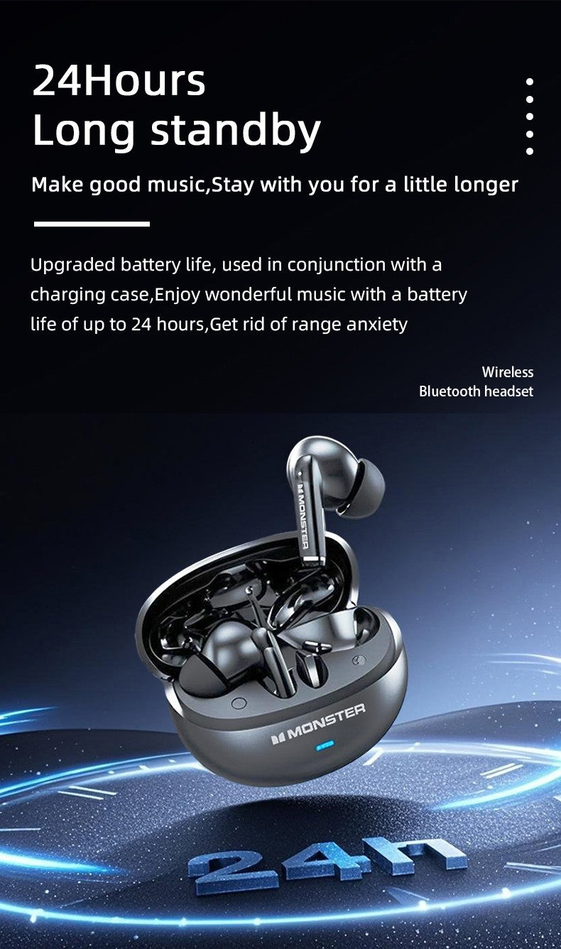 Monster MQT39 Wireless Bluetooth 6.0 Earphones TWS Hifi Stereo Wireless Headphones Gamer Headset Noise Reduction Sports Earbuds
