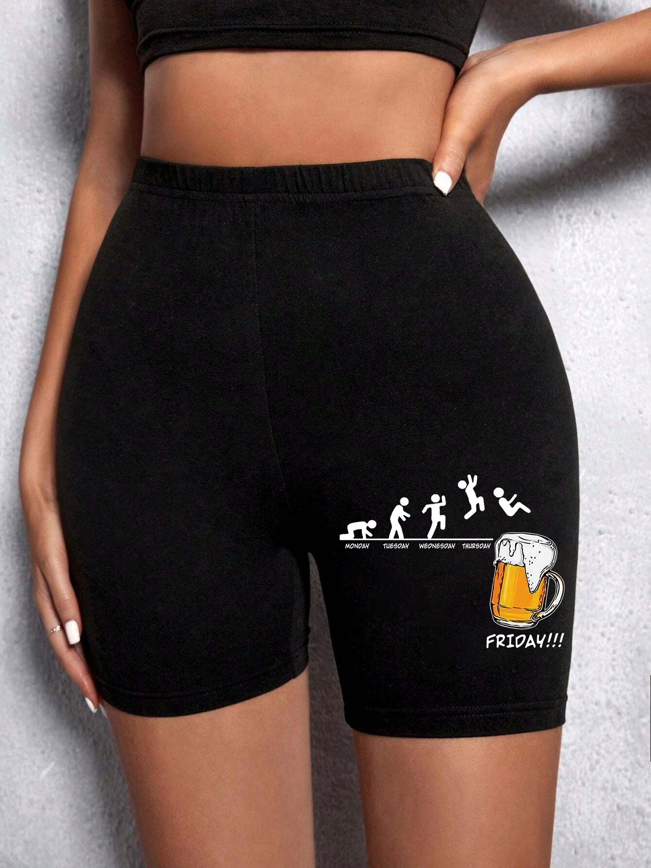 Trend Women Sports Shorts  Simple White Line Letter Graphic Print Tight Shorts High Elastic Comfortable Soft Thin Female Clothes