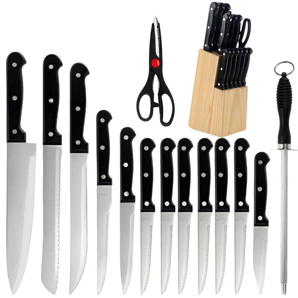 ZENG Conjunto Completo de Facas de Chef com 15 Peças, Conjunto de Facas de Cozinha de Aço Inoxidável com Tesoura, Afiador, Suporte de Madeira Maciça, Ferramenta de Culinária