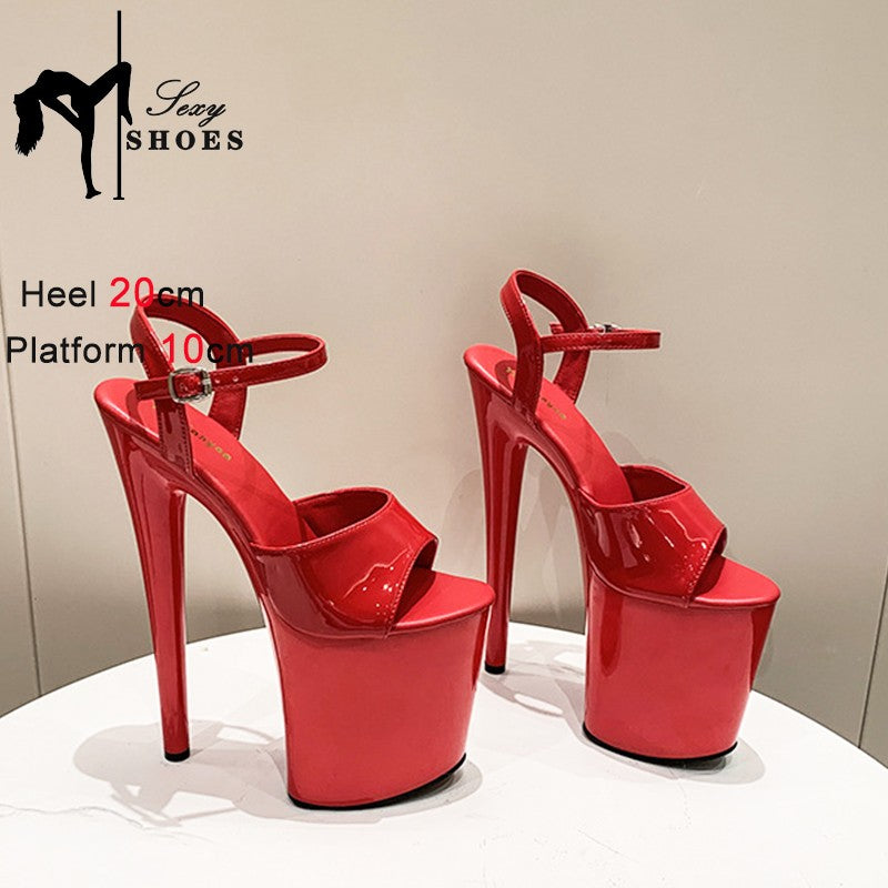 20CM 17 15cm Super High Heeled Nightclub Thin Heels Women's Platform Sandals Ankle Buckle Fashion Pole Dancing Shoes Plus Size
