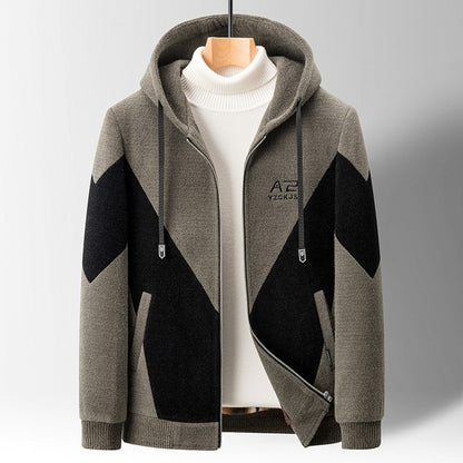Winter Patchwork Woolen Jacket Men Hooded Short Trench Coat Thickened Warm Casual Business Social Overcoat