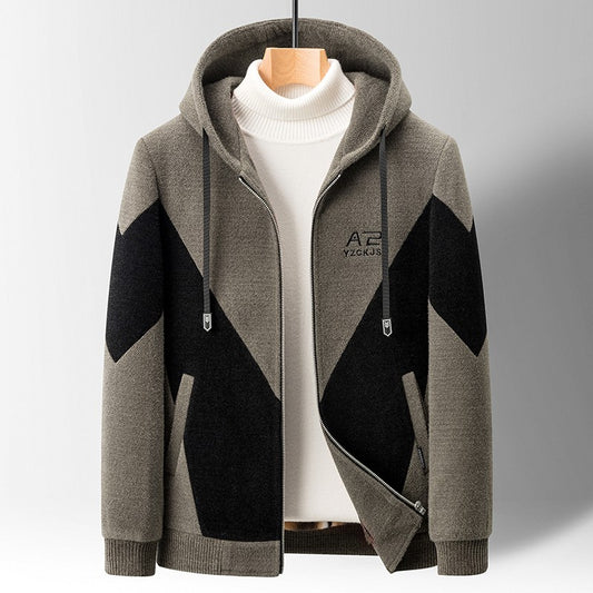 Winter Patchwork Woolen Jacket Men Hooded Short Trench Coat Thickened Warm Casual Business Social Overcoat