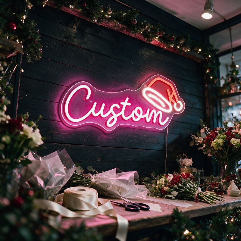 Custom Text and Santa Hat Neon Sign Creative LED Christmas Light Wall Decor Unique Xmas Gift for Home Party Holiday Decoration