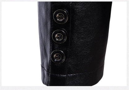 2024 New Men Business Casual Leather Jacket Black / khaki Fashion Male Suit Collar Coats Large Size 5XL Slim Fit Top