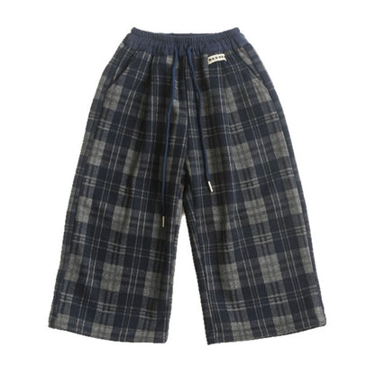 2025 Autumn Winter Cotton Boys Casual Pants Children Fleece-Lined Kids Plaid Loose Long Trouser Soft Warm 3-12 Years Outfit