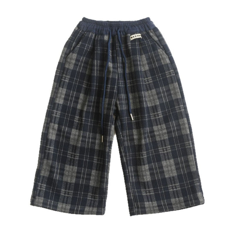 2025 Autumn Winter Cotton Boys Casual Pants Children Fleece-Lined Kids Plaid Loose Long Trouser Soft Warm 3-12 Years Outfit