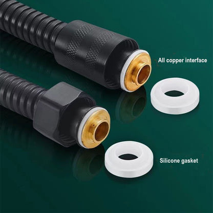 1.5/2M Stainless Steel Shower Hose Black/Silver Long Bathroom Shower Water Hose Extension Plumbing Pipe Showerhead Tube