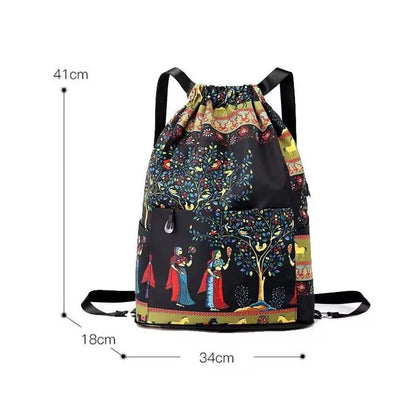 Mochila de Viagem Esportiva com Separação Seco-Úmido Dobrável de Grande Capacidade com Cordão, Saco de Ginástica Exótico com Cordão Mochila