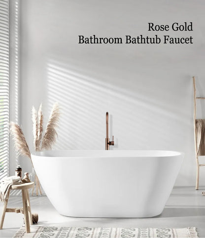 Bathroom Bathtub Floor Stand Faucet Rose Gold Mixer Single Handle Tap 360 Rotation Spout With Brass Hand Hot &Cold Water Shower