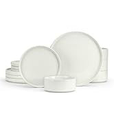 Conjunto de Pratos e Bowls para 4, Aparelho de Jantar em Grés de 12 Peças, Conjunto de Louças de Cerâmica com Esmalte Reativo, Micro-ondas e Lava-louças