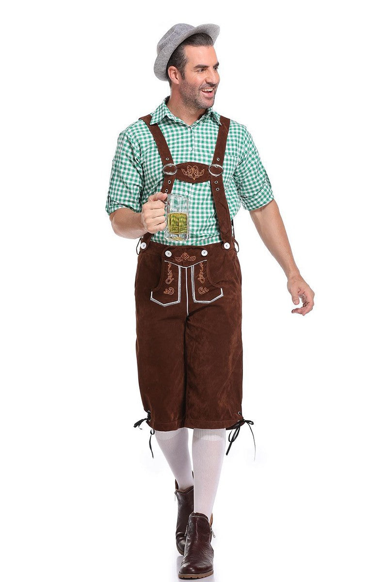 Germany Oktoberfest Costumes Adult Men Traditional Bavarian Beer Shorts Outfit Overalls Shirt Hat Suspenders Set Halloween Cloth