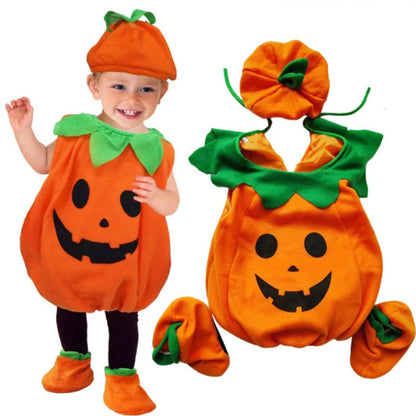 Kids Romper Costume Pumpkin Halloween Cosplay Party Boys Girls Stage Performance With Bags Holiday Clothing