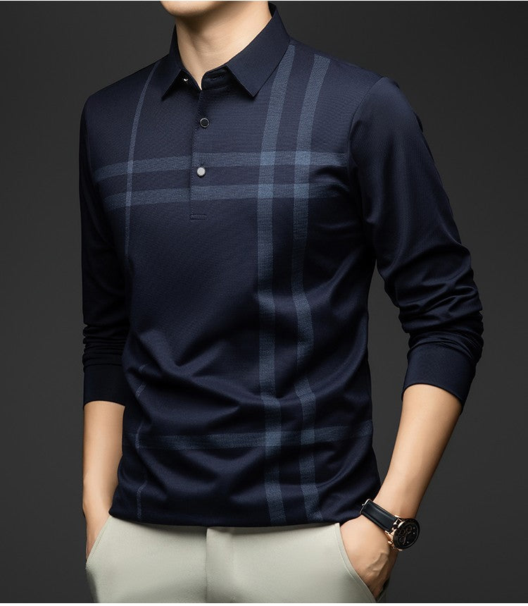 BROWON Graphic Polo Shirt Men 2025 Autumn New Business Slim Long Sleeve T Shirt Man Casual Loose Printed Striped Clothes for Men