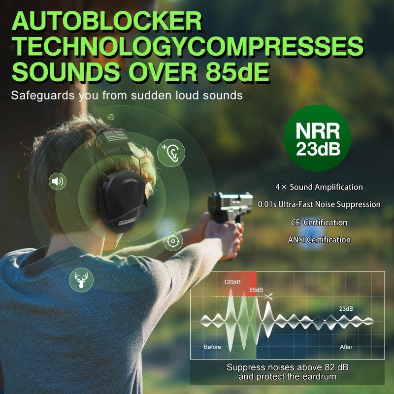 PROHEAR Youth Electronic Shooting Ear Protection Slim Fit Sound Amplification Noise Compression Earmuffs for Gun Range Hunting