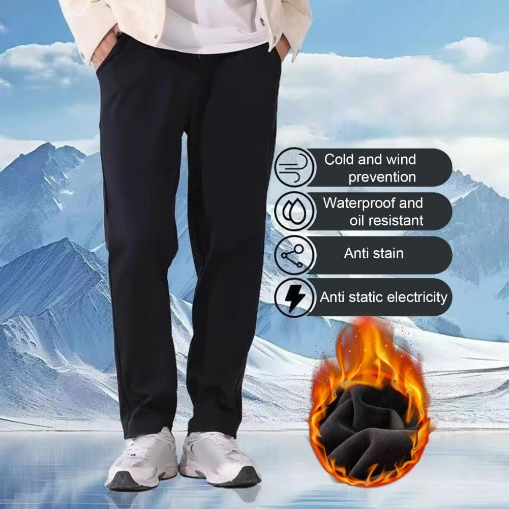 Elastic Waist Drawstring Pants Men's Winter Windproof Plush Lined Pants for Outdoor Activities Daily Wear Solid Color Men