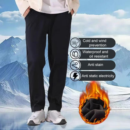 Elastic Waist Drawstring Pants Men's Winter Windproof Plush Lined Pants for Outdoor Activities Daily Wear Solid Color Men