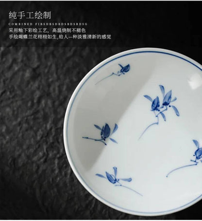 Pure Hand-painted Butterfly Orchid Fruit Plate, Dehua White Porcelain Tea Snack Living Room Table, High Footed Fruit Snack Plate