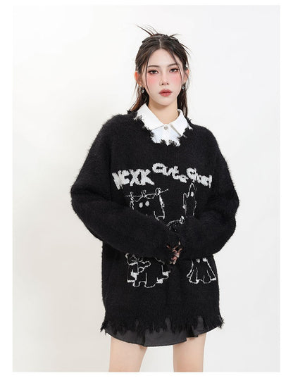 KKyesiou Dopane Orange Knitted Sweater loween Design Men Women Retro American Sle Couple's Long Sve Casual Loose Fit