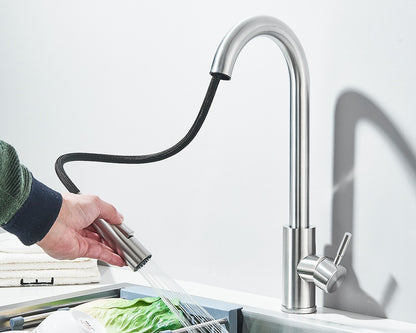 Torneira Misturadora de Cozinha Monocomando Quente e Frio com Bico Extensível e Duas Funções, Montada na Bancada