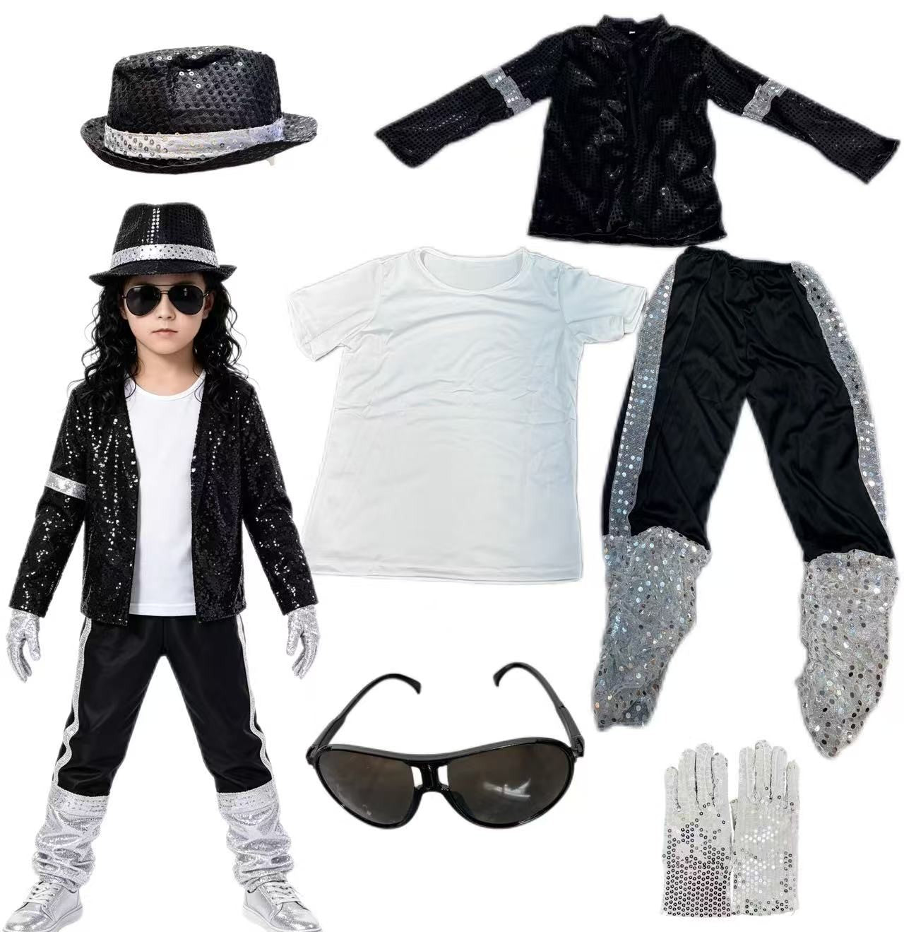 80s 90s Hip Hop Michael Jackson 5 Costume Boys Superstar Singer Outfit Halloween Carnival Stage Dance Cosplay Party Wear