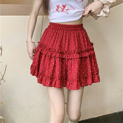 Mini Skirt Cute Sexy Balletcore Elastic High Waist Ball Gown Ruffle Patchwork Lo