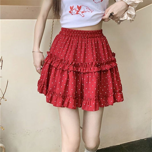 Mini Skirt Cute Sexy Balletcore Elastic High Waist Ball Gown Ruffle Patchwork Lo
