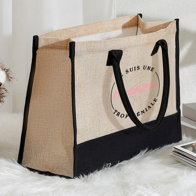 Text Printing Series Tote Bags Handbag Women's Beach Bags Reusable Large Capacity Shopping Bag for Lady