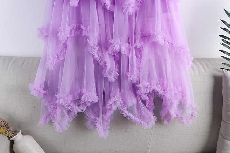 TIGENA Tutu Tulle Long Skirt for Women 2023 New Summer Korean Aesthetic Cute Irregular Mesh High Waist Maxi Skirt Female Purple