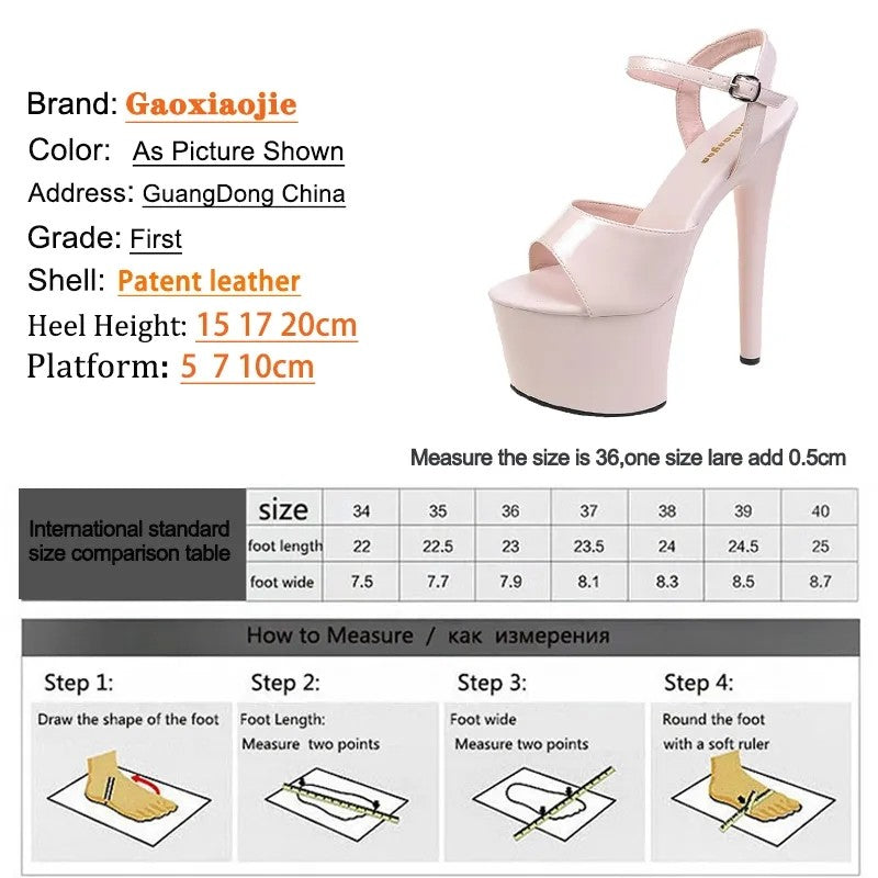 20CM 17 15cm Super High Heeled Nightclub Thin Heels Women's Platform Sandals Ankle Buckle Fashion Pole Dancing Shoes Plus Size