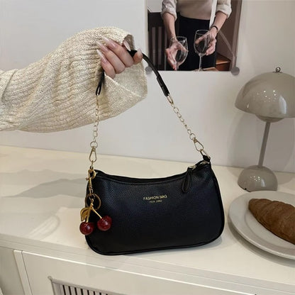 Cherry Pedant Shoulder Underarm Bag Women's Fashion Handbags Causal Hobos Purses Ladies Hand Bags Pu Leather for Work Travel