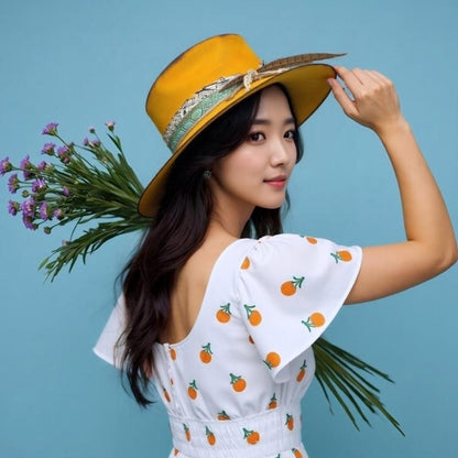 31BB Elegant Homburg Hat Wool Fedoras Flat Wide Brimmed Hat Surprise Gifts Headwear for Vacation Photo Props