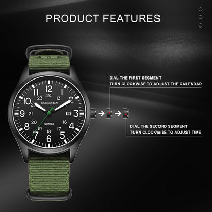 LIGE Top Brand Luxury Men Quartz Watch Date Nylon Leather Waterproof Luminous Military Sports Watches For Men relogios masculino