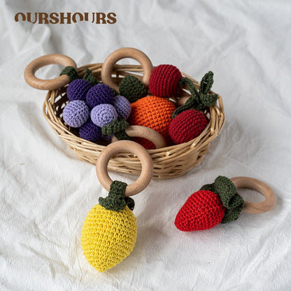 1 Brinquedo Chocalho de Crochê para Bebê Fruta Pulseira de Madeira com Design de Limão e Cereja Brinquedo Musical Chocalho para Bebês Brinquedos Mordedores Presentes para Recém-Nascidos