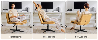 Redlife Criss Cross Chair with Rotating Adjustable Legs Office Chair Durable Pu Leather Wrapped Double Cushion for Home & Office