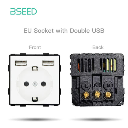 BSEED EU Standard Wall Socket with USB RJ45 TV Satellite Plug Glass Panel DIY Free Combination Function Part for Home Automation
