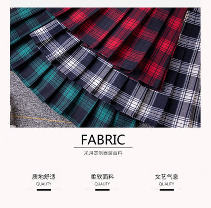 2023 Women A- line Skirt Red Plaid Skirt korean harajuku plaid skirt Spring and Autumn New Pleated High Waist Skirt