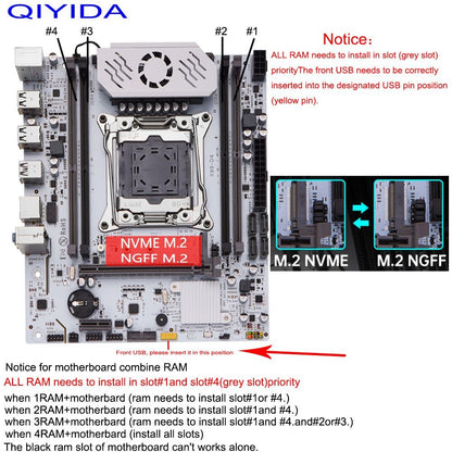 QIYIDA X99 Motherboard set LGA 2011-3 Xeon E5 2680 V4 CPU DDR4 8GBx2PCS=16GB NVME NGFF M.2 SATA3.0 USB3.0 X99 C612chip